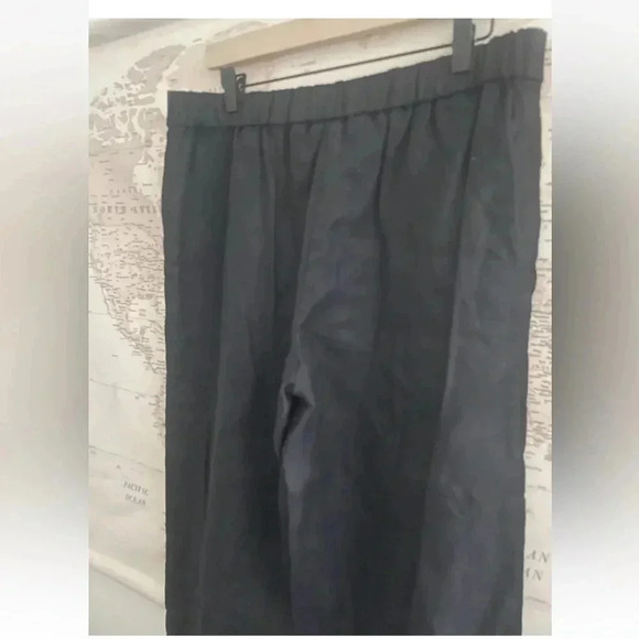 Eileen Fisher Black Linen High Rise Ankle Wide Leg Pants Flat Front Size Medium - Picture 6 of 10